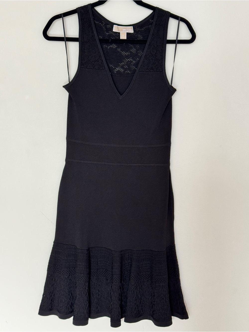MICHAEL Michael Kors Black Sleeveless V-Neck Lace-Trim Midi Dress